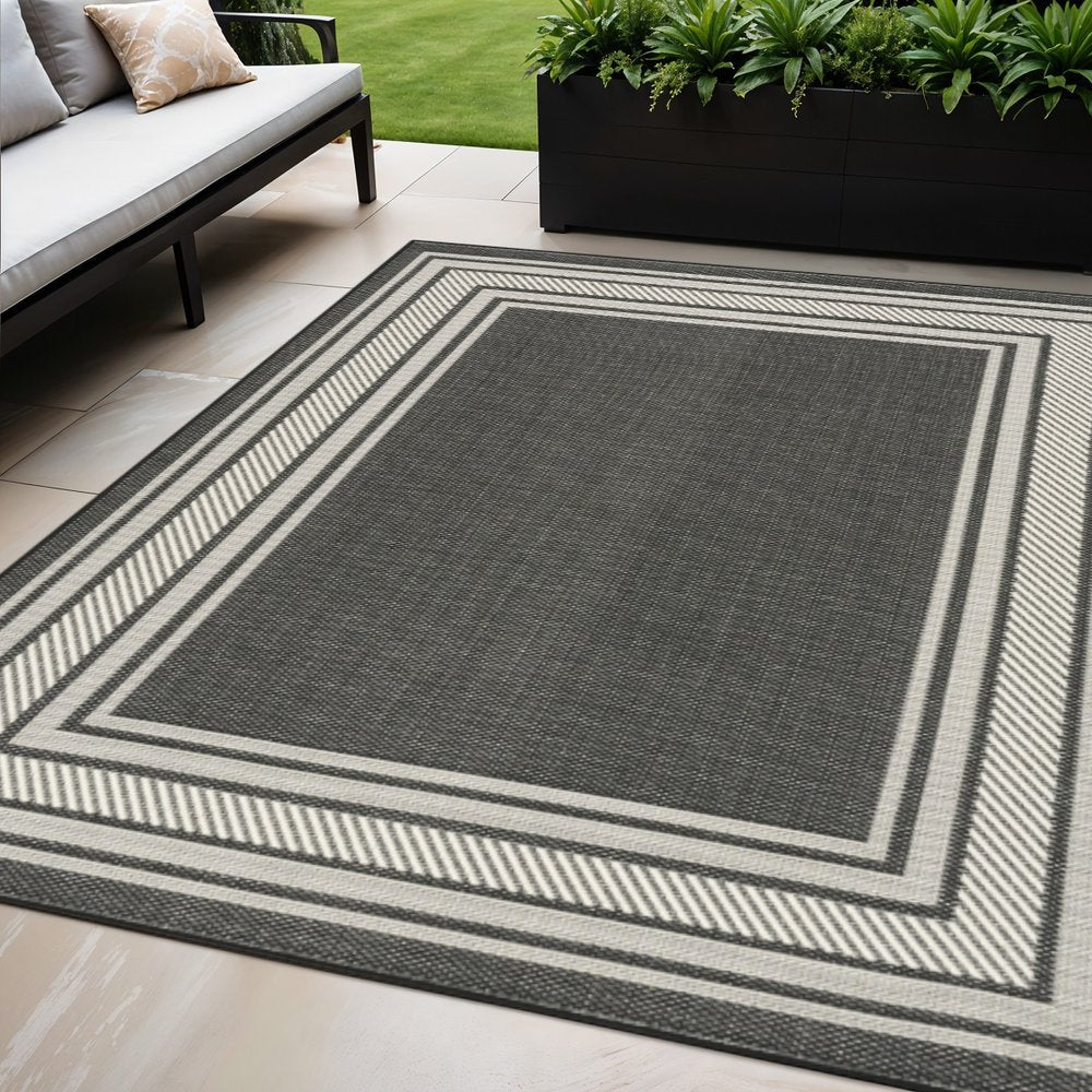 5' X 7' Black Geometric Indoor Outdoor Area Rug HomeRoots