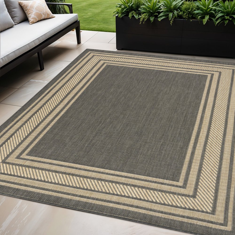 5' X 7' Charcoal Geometric Indoor Outdoor Area Rug HomeRoots