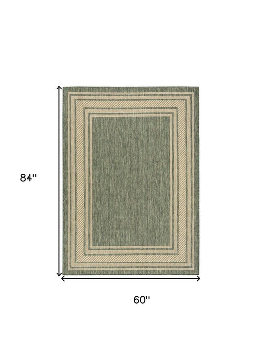 5' X 7' Green Geometric Indoor Outdoor Area Rug
