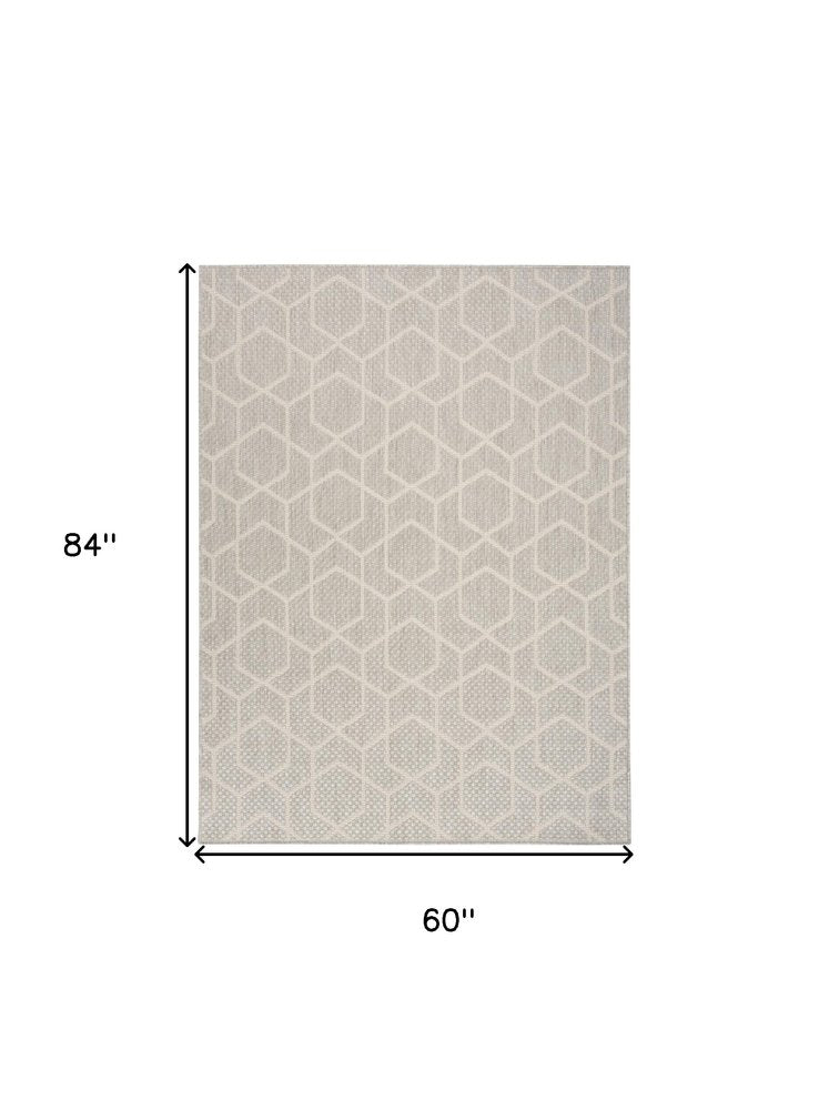 5' X 7' Gray And Beige Geometric Indoor Outdoor Area Rug HomeRoots