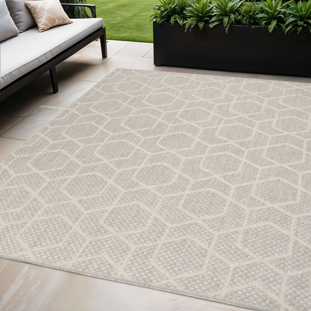 5' X 7' Gray And Beige Geometric Indoor Outdoor Area Rug — view 2