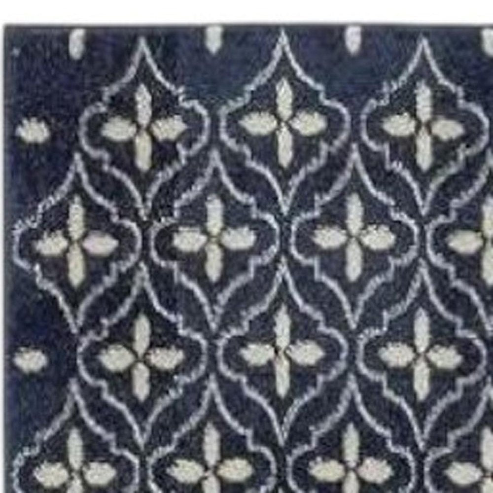 8' Ivory And Navy Blue Geometric Indoor Outdoor Runner Rug HomeRoots