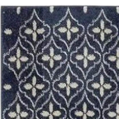 8' Ivory And Navy Blue Geometric Indoor Outdoor Runner Rug HomeRoots