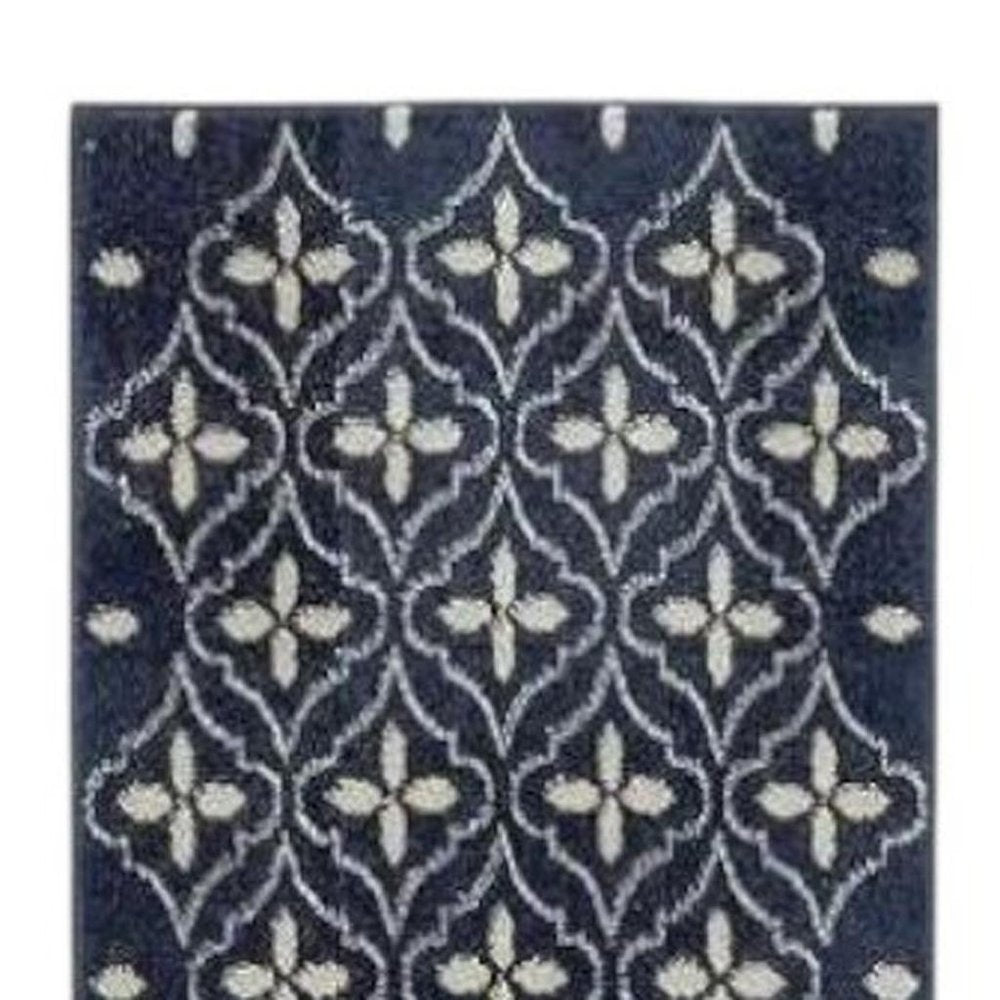 8' Ivory And Navy Blue Geometric Indoor Outdoor Runner Rug HomeRoots