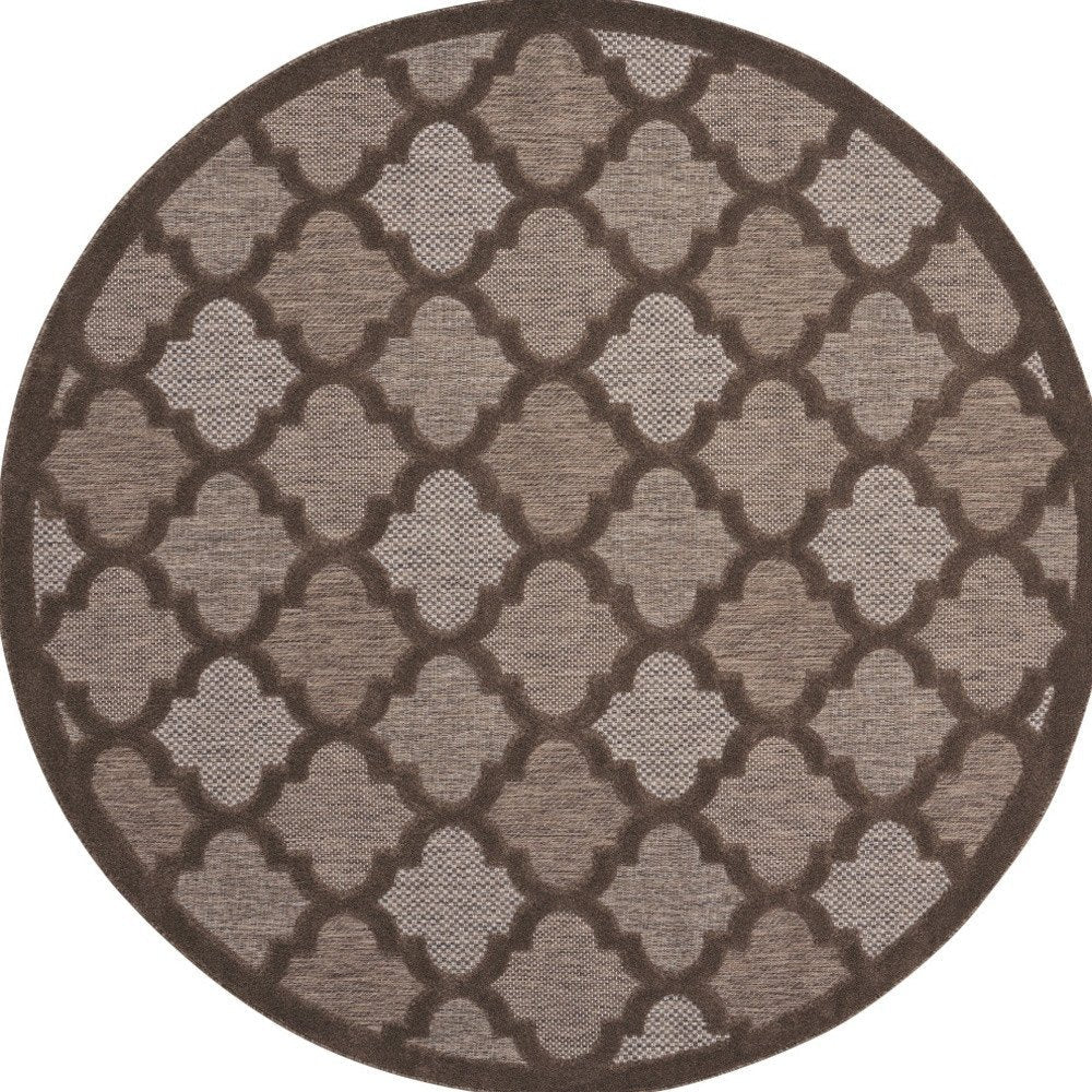 8' Brown Round Geometric Indoor Outdoor Area Rug — view 1