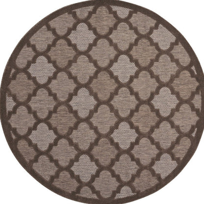 8' Brown Round Geometric Indoor Outdoor Area Rug HomeRoots