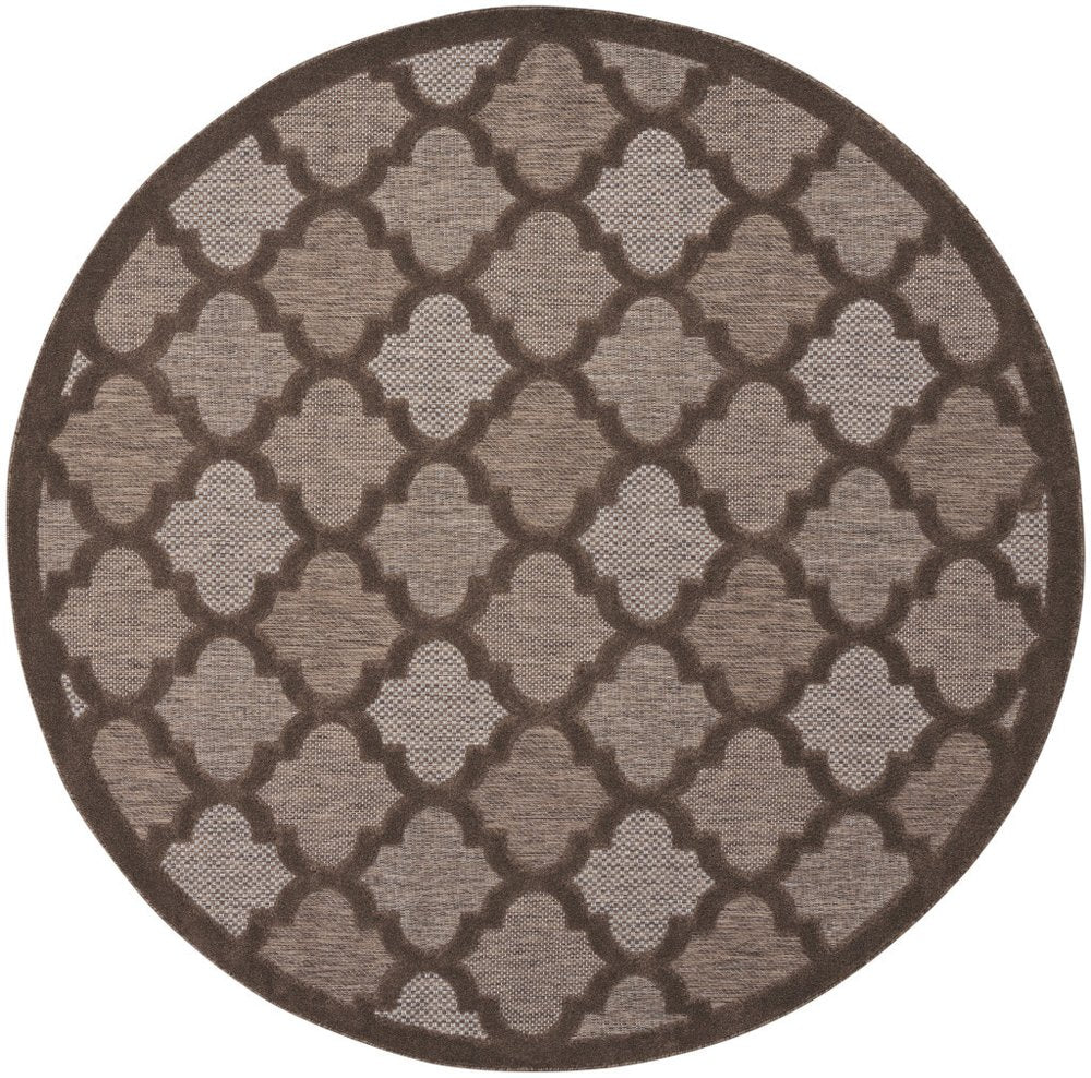 8' Brown Round Geometric Indoor Outdoor Area Rug — view 2