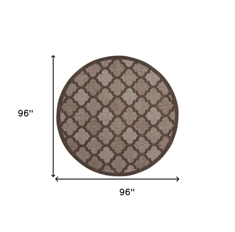 8' Brown Round Geometric Indoor Outdoor Area Rug — view 3