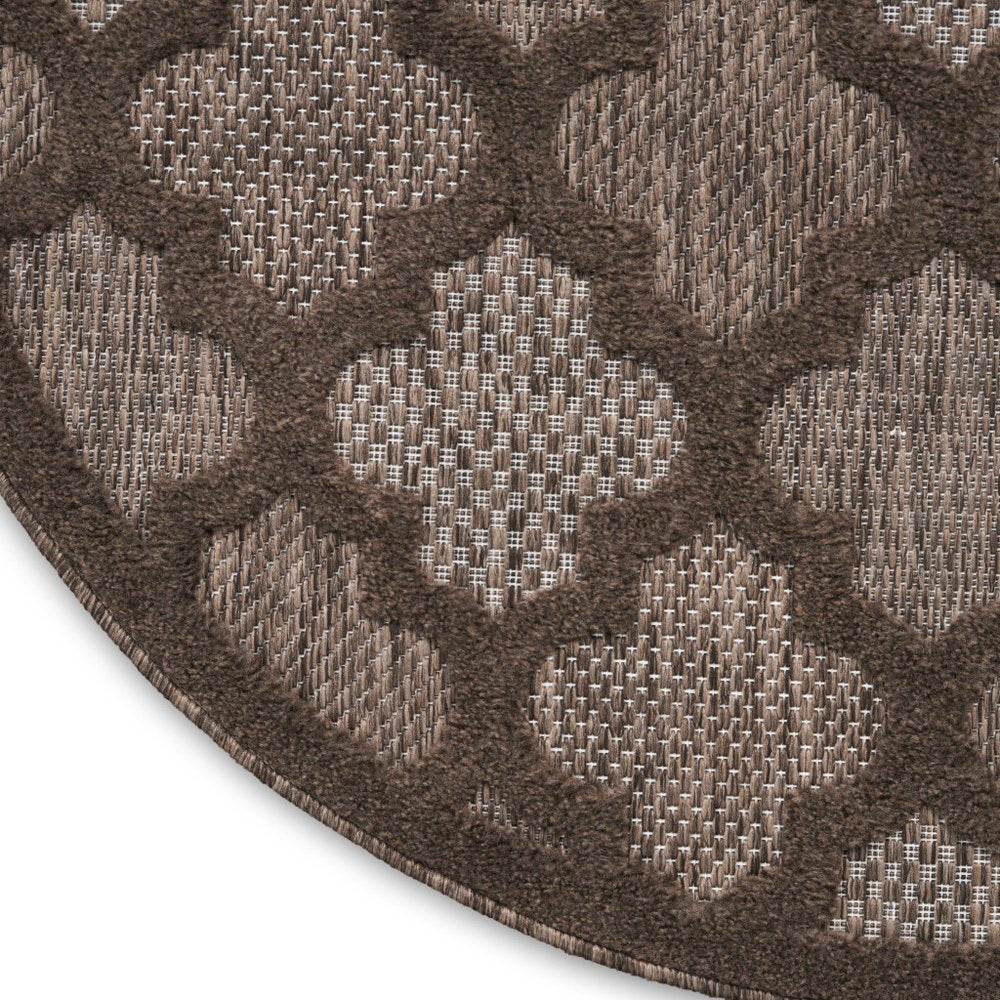 8' Brown Round Geometric Indoor Outdoor Area Rug — view 6