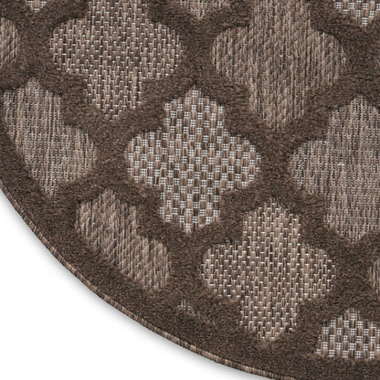 8' Brown Round Geometric Indoor Outdoor Area Rug HomeRoots