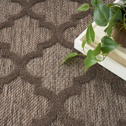 8' Brown Round Geometric Indoor Outdoor Area Rug HomeRoots
