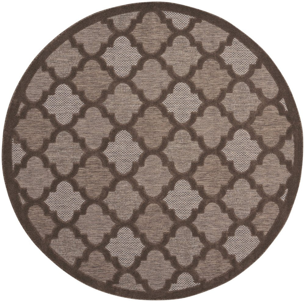 8' Brown Round Geometric Indoor Outdoor Area Rug HomeRoots