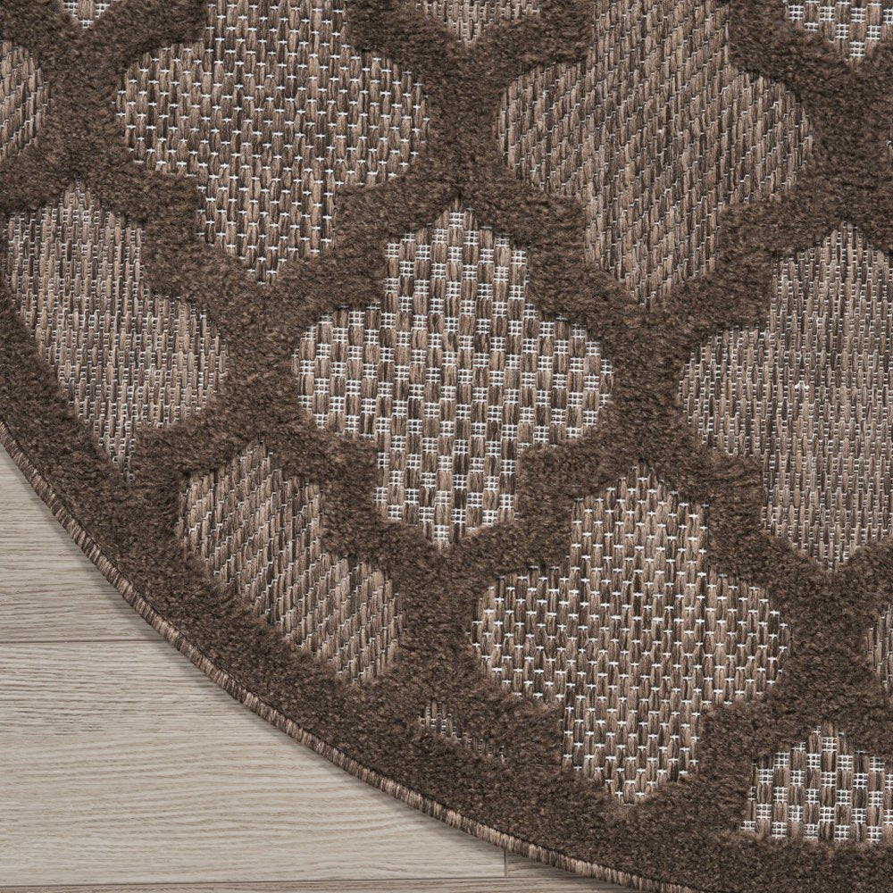 8' Brown Round Geometric Indoor Outdoor Area Rug — view 10