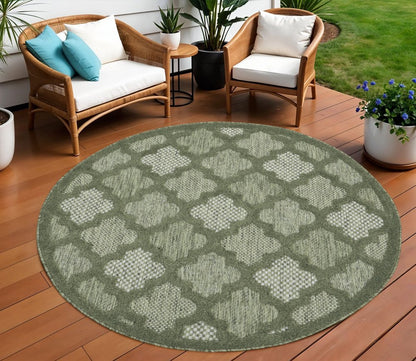 8' Green Round Geometric Indoor Outdoor Area Rug HomeRoots