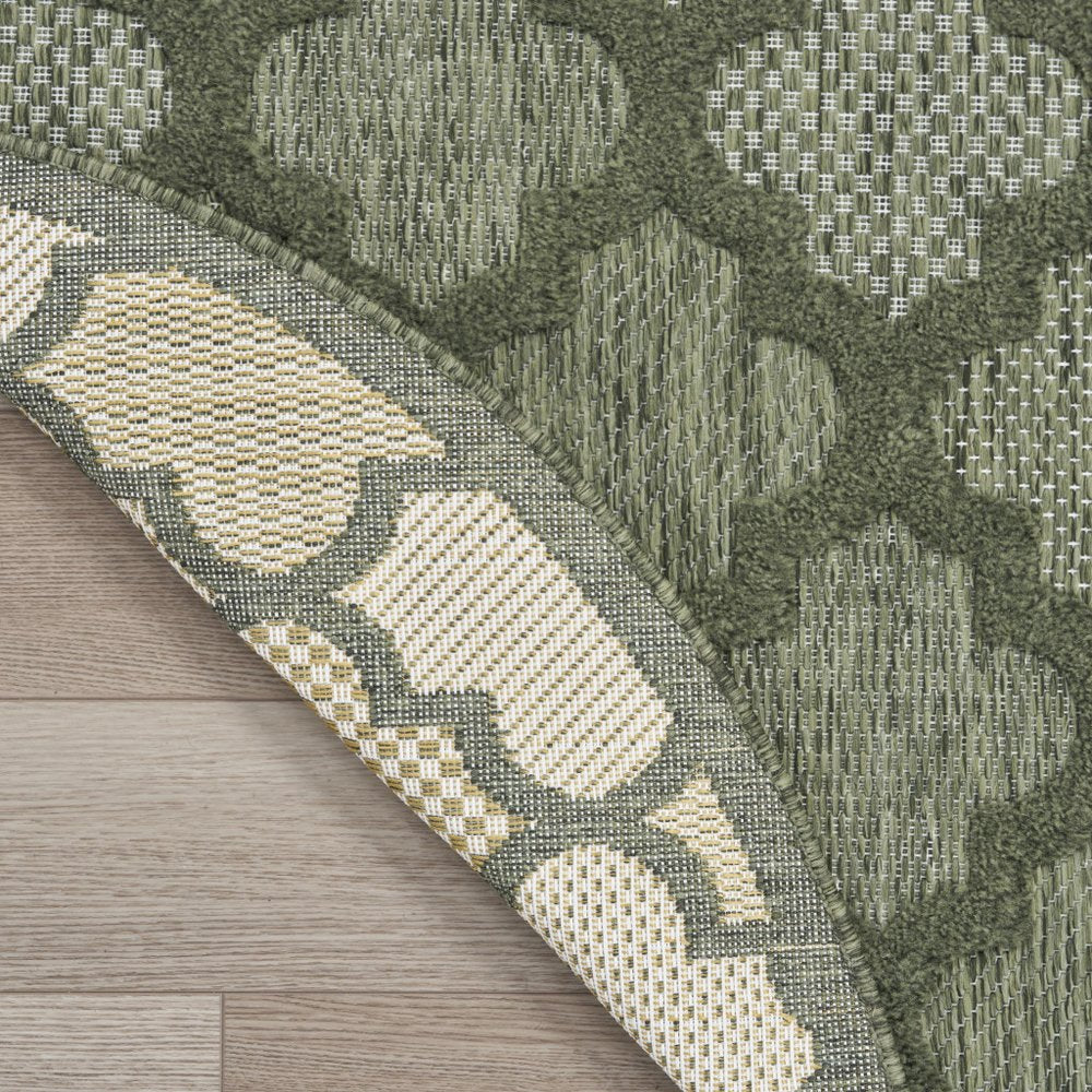 8' Green Round Geometric Indoor Outdoor Area Rug — view 9
