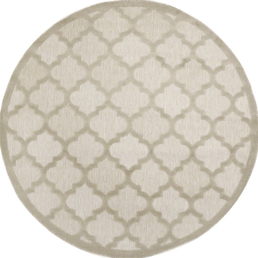 8' Cream Round Geometric Indoor Outdoor Area Rug — view 2