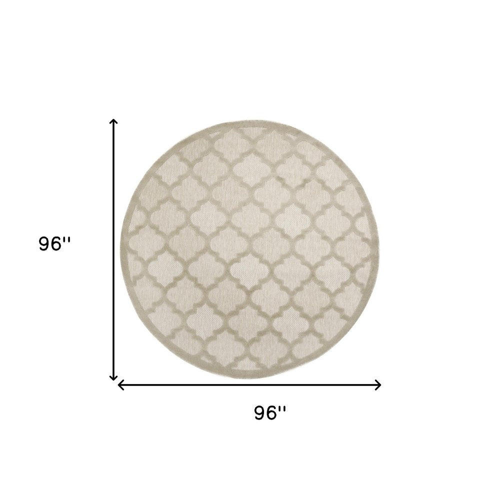 8' Cream Round Geometric Indoor Outdoor Area Rug — view 3