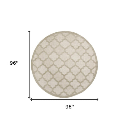 8' Cream Round Geometric Indoor Outdoor Area Rug