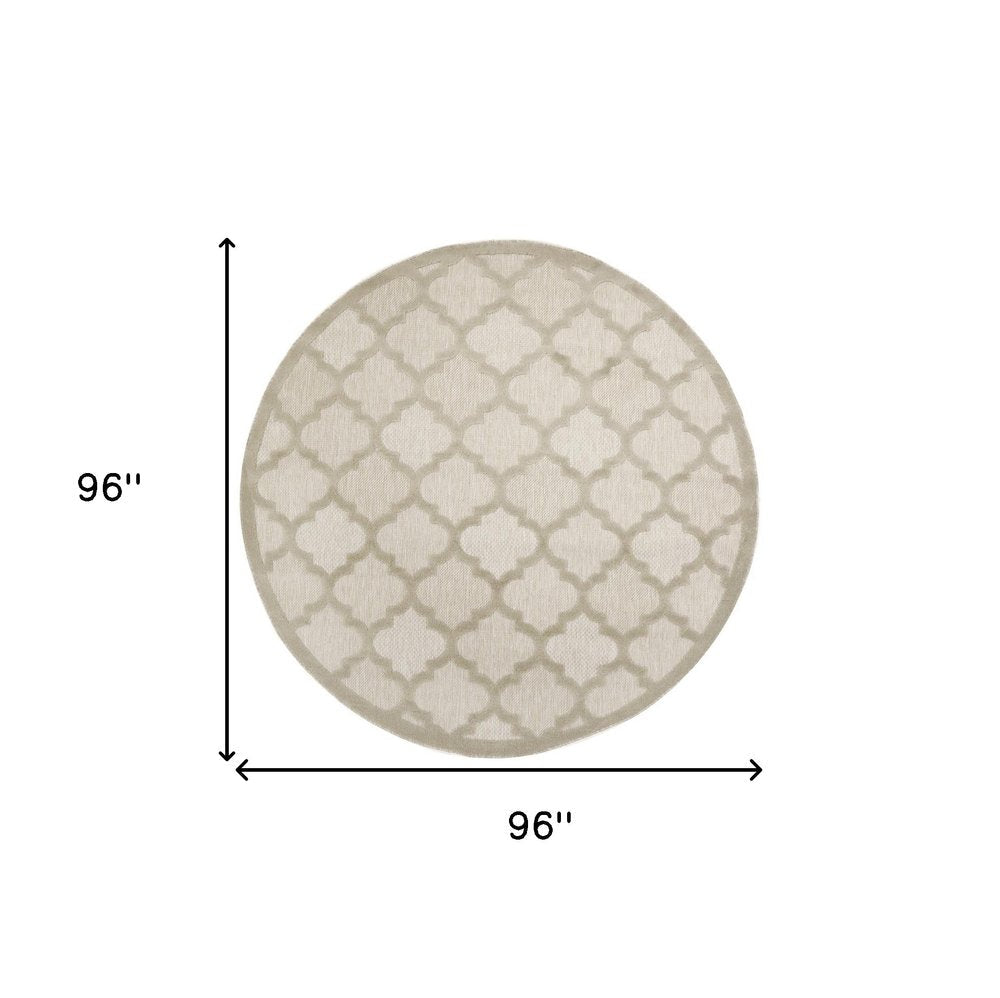 8' Cream Round Geometric Indoor Outdoor Area Rug HomeRoots