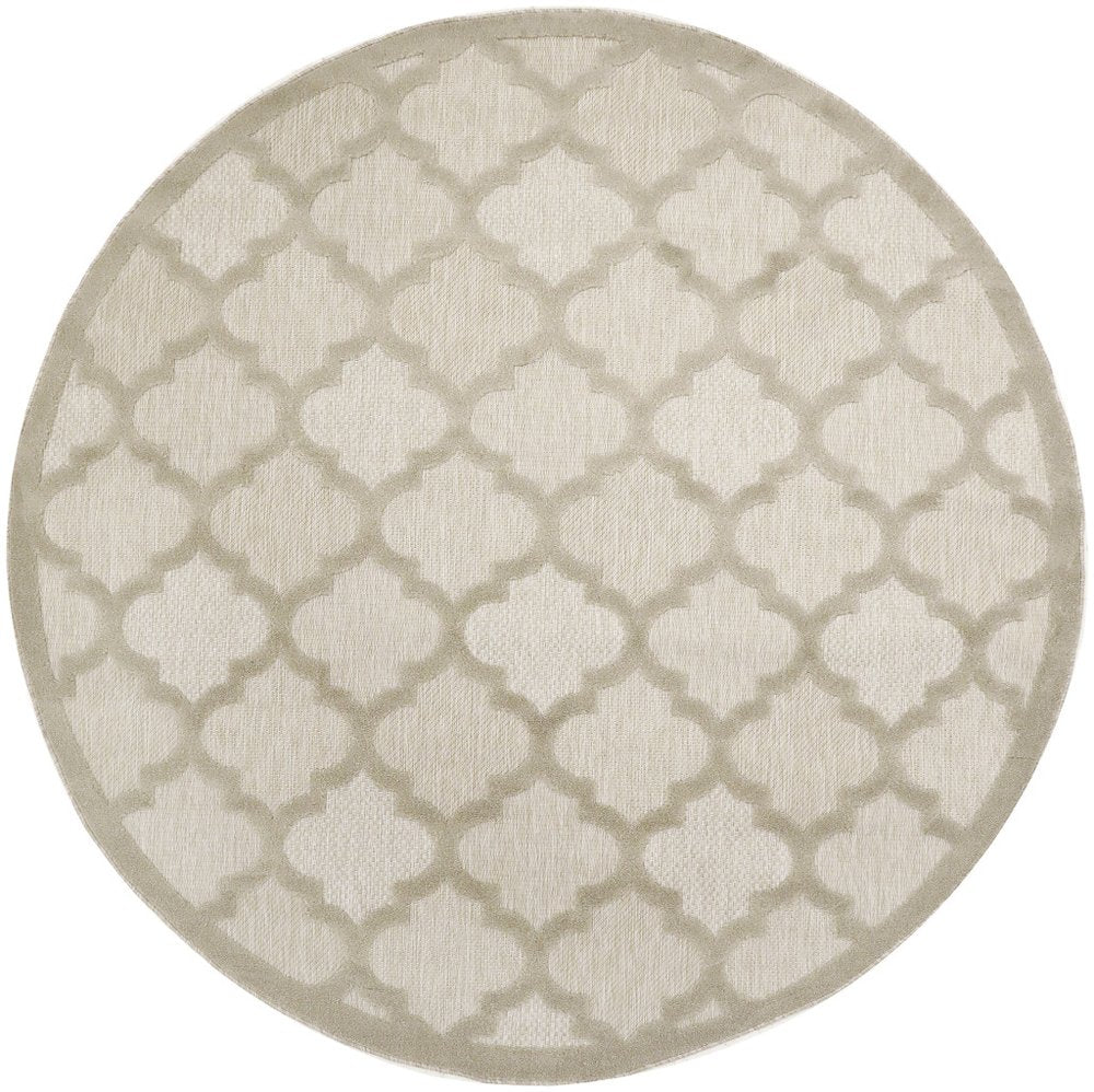 8' Cream Round Geometric Indoor Outdoor Area Rug — view 8