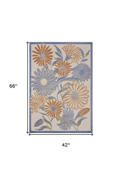 4' X 6' Beige Floral Indoor Outdoor Area Rug HomeRoots