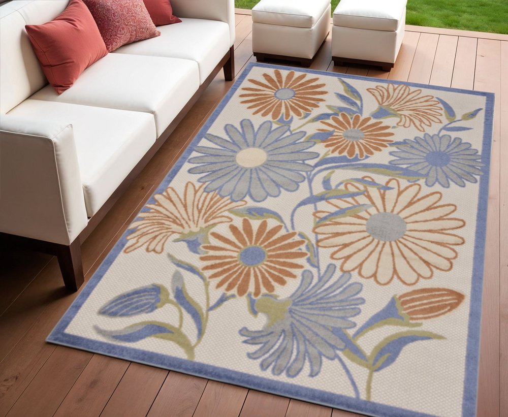 4' X 6' Beige Floral Indoor Outdoor Area Rug HomeRoots