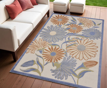 4' X 6' Beige Floral Indoor Outdoor Area Rug HomeRoots