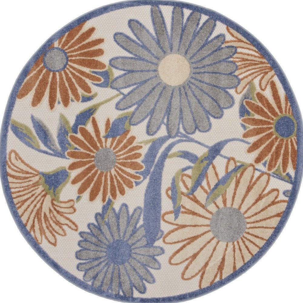 5' Beige Round Floral Indoor Outdoor Area Rug HomeRoots