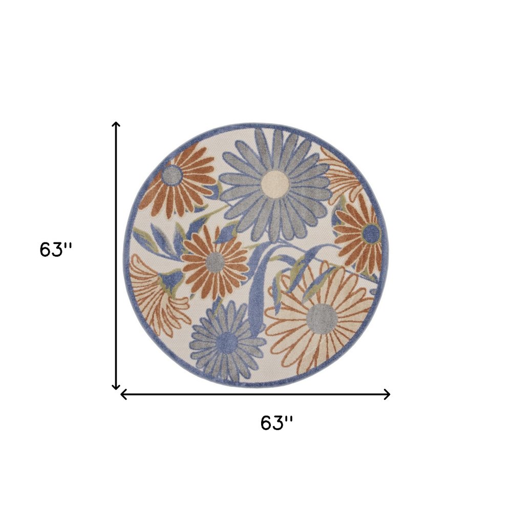 5' Beige Round Floral Indoor Outdoor Area Rug HomeRoots