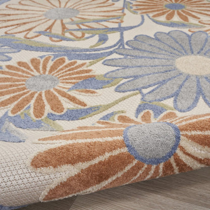 5' Beige Round Floral Indoor Outdoor Area Rug HomeRoots