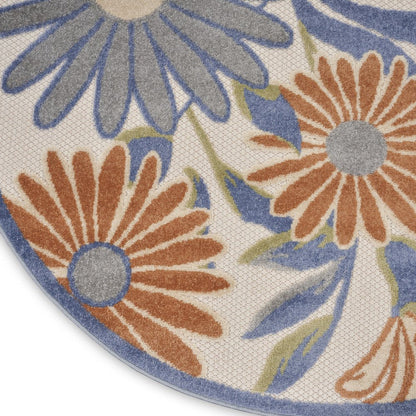 5' Beige Round Floral Indoor Outdoor Area Rug HomeRoots
