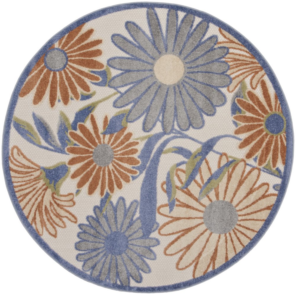 5' Beige Round Floral Indoor Outdoor Area Rug — view 8