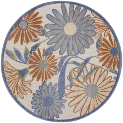 5' Beige Round Floral Indoor Outdoor Area Rug HomeRoots