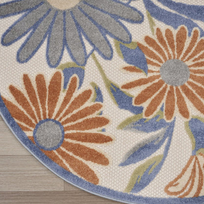 5' Beige Round Floral Indoor Outdoor Area Rug HomeRoots