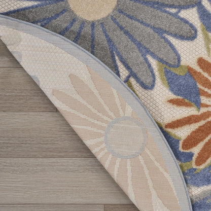 5' Beige Round Floral Indoor Outdoor Area Rug HomeRoots
