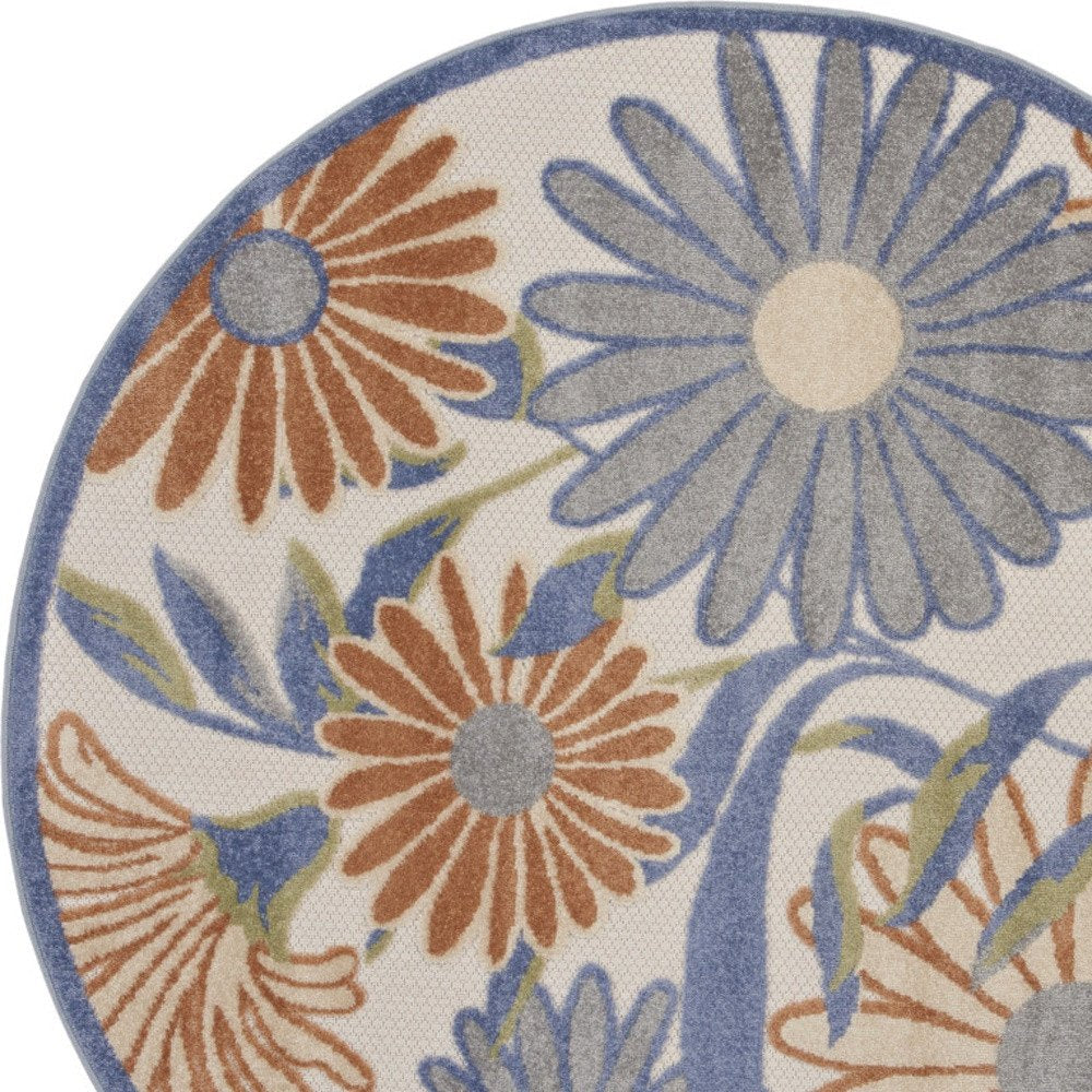 5' Beige Round Floral Indoor Outdoor Area Rug HomeRoots