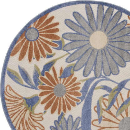 5' Beige Round Floral Indoor Outdoor Area Rug HomeRoots
