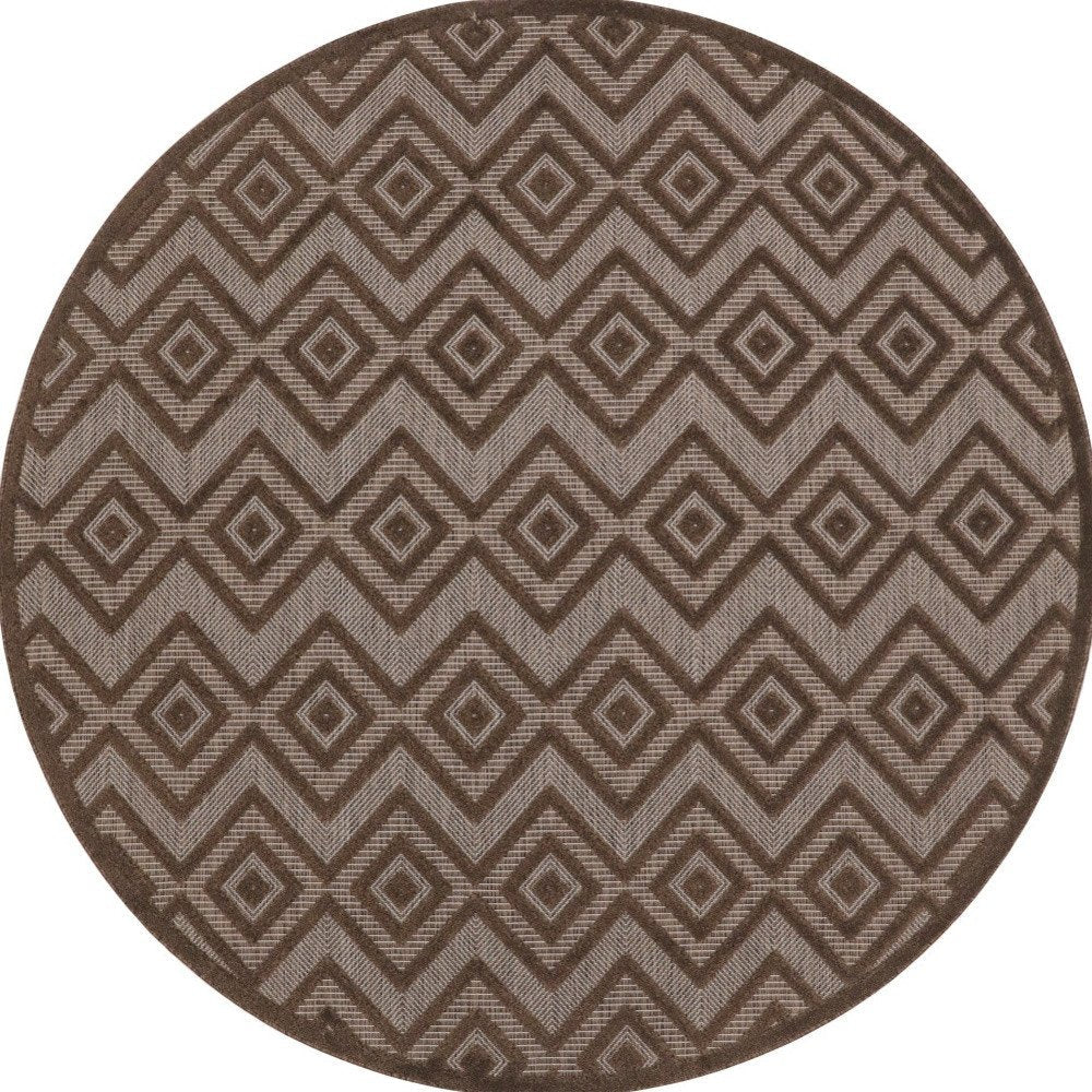 8' Brown Round Geometric Indoor Outdoor Area Rug HomeRoots