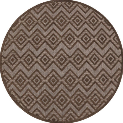 8' Brown Round Geometric Indoor Outdoor Area Rug HomeRoots