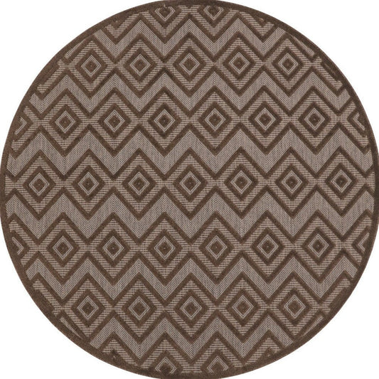 8' Brown Round Geometric Indoor Outdoor Area Rug