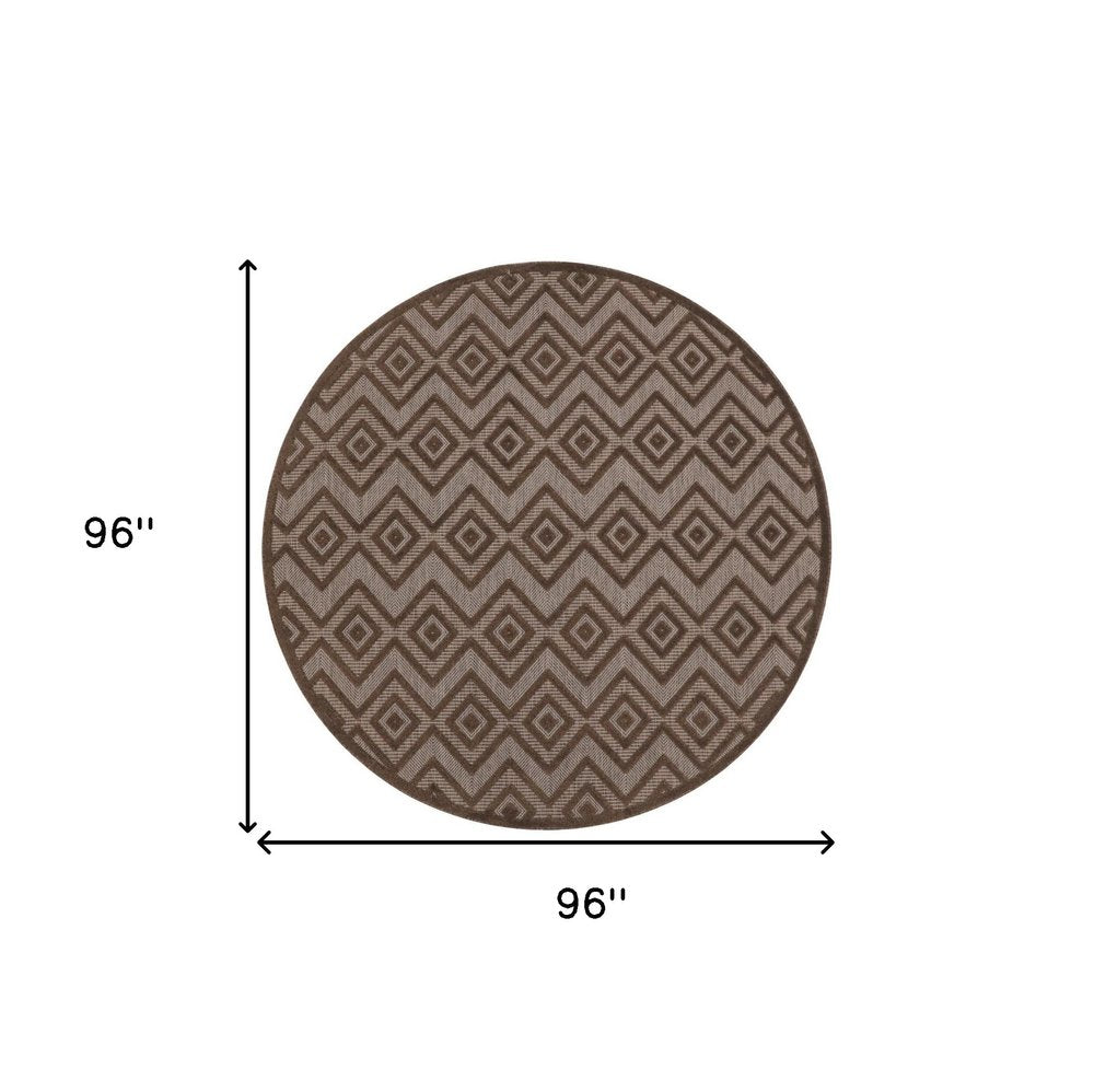 8' Brown Round Geometric Indoor Outdoor Area Rug — view 2