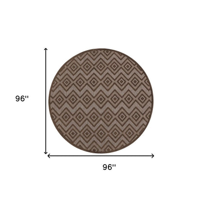 8' Brown Round Geometric Indoor Outdoor Area Rug HomeRoots