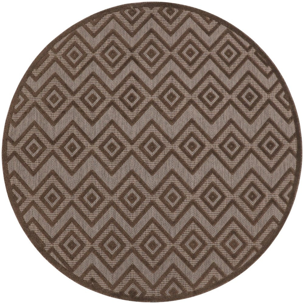 8' Brown Round Geometric Indoor Outdoor Area Rug — view 6