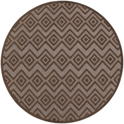 8' Brown Round Geometric Indoor Outdoor Area Rug HomeRoots