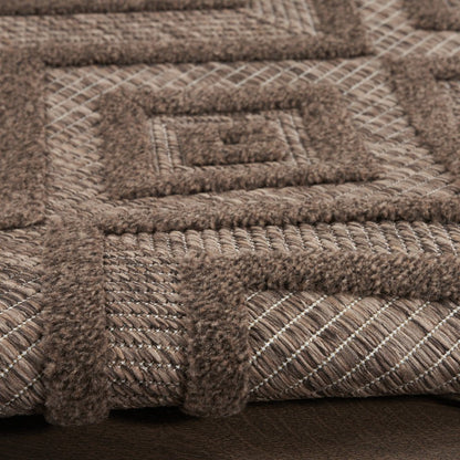 8' Brown Round Geometric Indoor Outdoor Area Rug HomeRoots