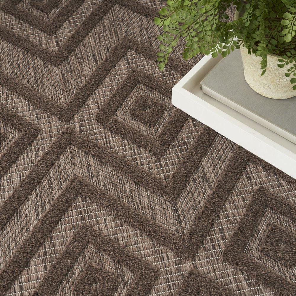 8' Brown Round Geometric Indoor Outdoor Area Rug HomeRoots