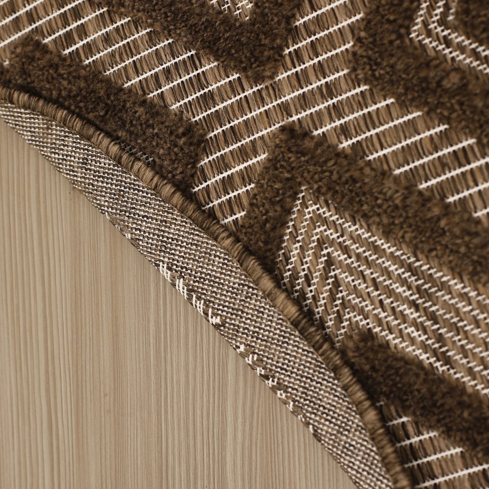 8' Brown Round Geometric Indoor Outdoor Area Rug — view 7