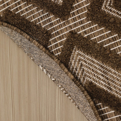 8' Brown Round Geometric Indoor Outdoor Area Rug HomeRoots