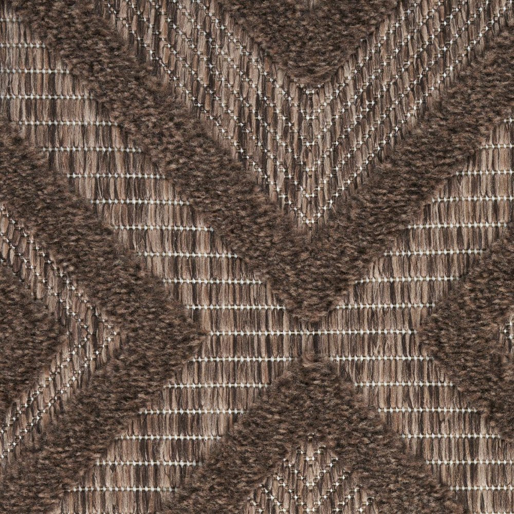 8' Brown Round Geometric Indoor Outdoor Area Rug — view 8