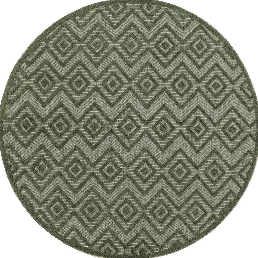 8' Green Round Geometric Indoor Outdoor Area Rug HomeRoots